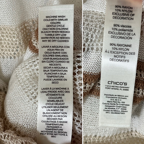 Chicos Crochet Stripe Sheer Belted Dress Swim Coverup Size L Neutral Beachy NWT - Picture 7 of 7